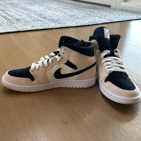 Nike Air Jordan 1 Mid Sneakers in Beige & Black Colorway - Picture 10 of 12
